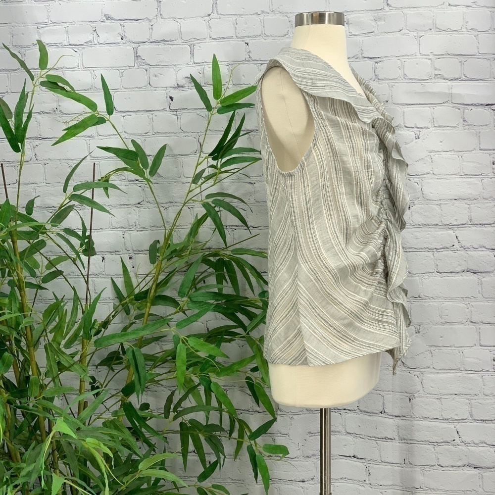 Farinaz Taghavi Gray & White Striped Ruffle Top - Picture 2 of 6